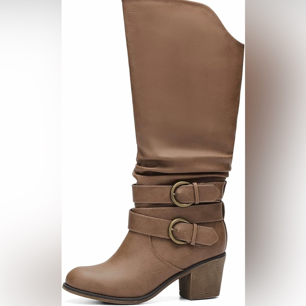 Wide Calf Knee High Boots Round Toe